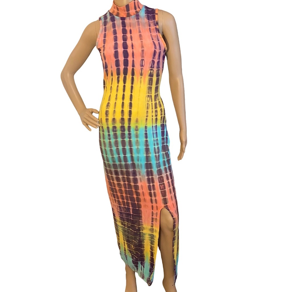 FASHION NOVA  | TIE DYE RAINBOW MAXI DRESS  SZ M